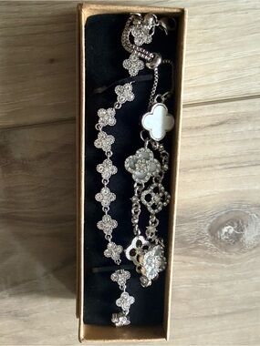 Silver Floral Motif Bracelet set - Women's Jewelry